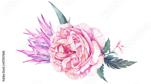 bouquet of pink flowers painted with watercolors 27