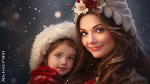 Christmas Bliss  A Joyful Mother-Daughter Portrait in Winter Wonderland