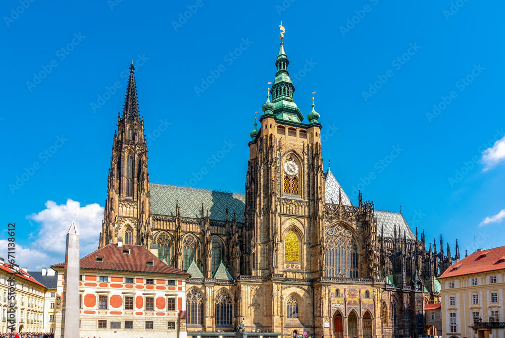 Fototapeta premium St. Vitus cathedral in Hradcany castle courtyard, Prague, Czech Republic