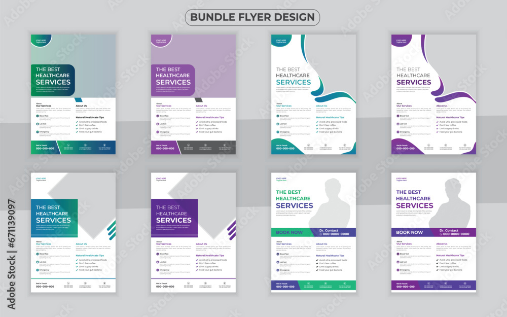 Medical bundle Flyer Design Template and Hospital Flyer set, corporate branding, Medical Brochure