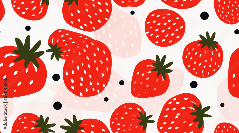 Strawberry image drawn abstractly and with a minimalist style. Random arrangement with repeating pattern tiles.
Strawberry image drawn abstractly and with a minimalist style. Random arrangement with repeating pattern tiles.