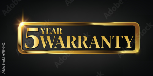 5 year warranty logo with golden banner and golden ribbon.Vector illustration.