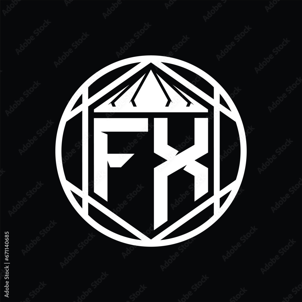 FX Letter Logo monogram hexagon slice crown sharp shield shape isolated circle abstract style design FX Letter Logo monogram hexagon slice crown sharp shield shape isolated circle abstract style design