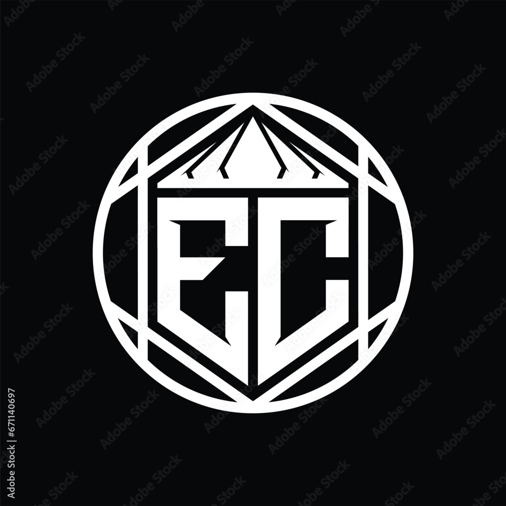 EC Letter Logo monogram hexagon slice crown sharp shield shape isolated circle abstract style design EC Letter Logo monogram hexagon slice crown sharp shield shape isolated circle abstract style design
