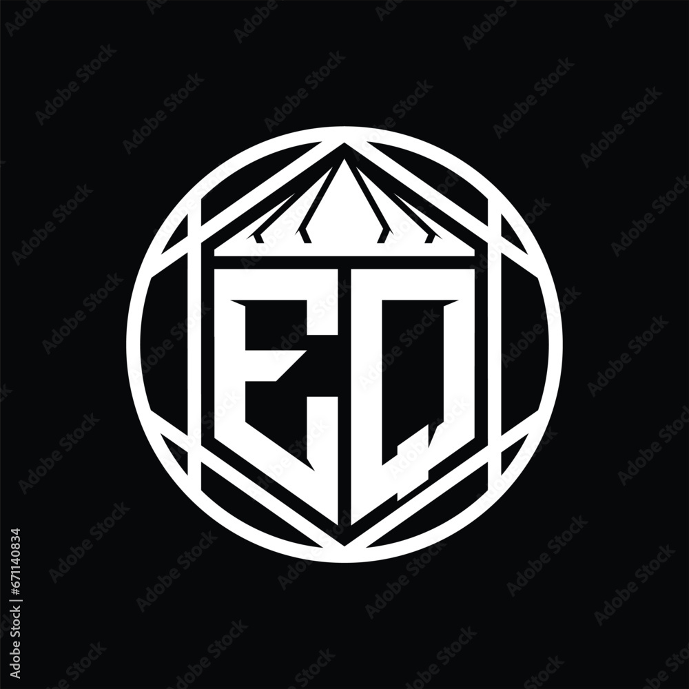 EQ Letter Logo monogram hexagon slice crown sharp shield shape isolated circle abstract style design EQ Letter Logo monogram hexagon slice crown sharp shield shape isolated circle abstract style design