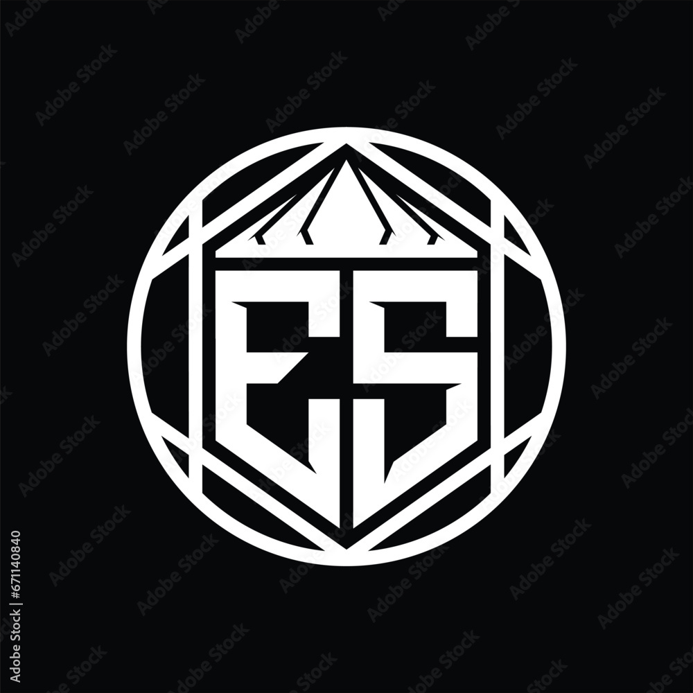 ES Letter Logo monogram hexagon slice crown sharp shield shape isolated circle abstract style design ES Letter Logo monogram hexagon slice crown sharp shield shape isolated circle abstract style design