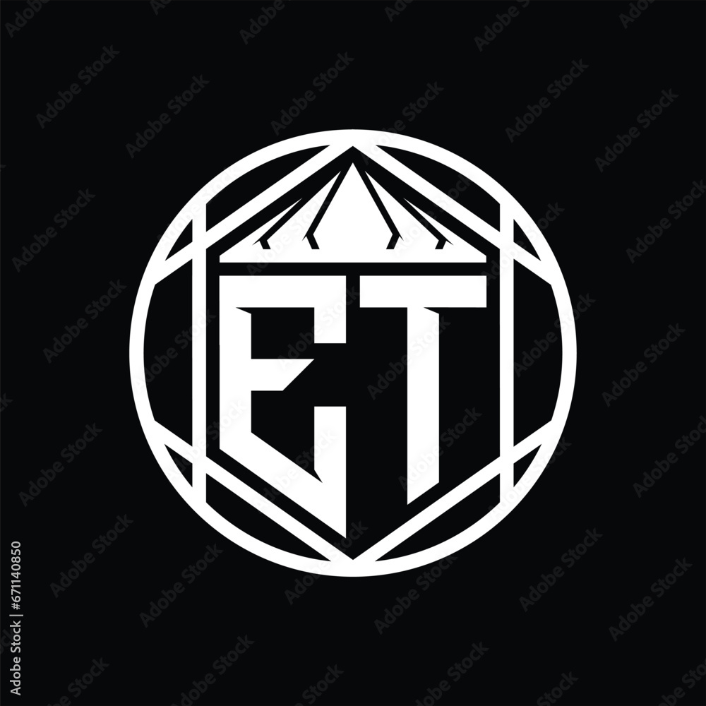ET Letter Logo monogram hexagon slice crown sharp shield shape isolated circle abstract style design ET Letter Logo monogram hexagon slice crown sharp shield shape isolated circle abstract style design