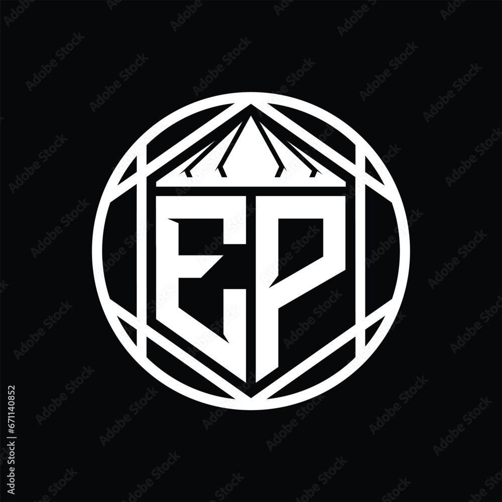 EP Letter Logo monogram hexagon slice crown sharp shield shape isolated circle abstract style design EP Letter Logo monogram hexagon slice crown sharp shield shape isolated circle abstract style design