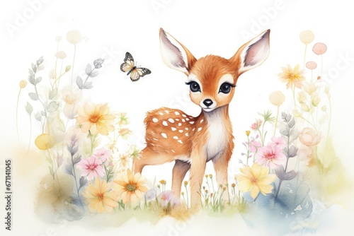 Cute Deer in Vibrant Flower Meadow
