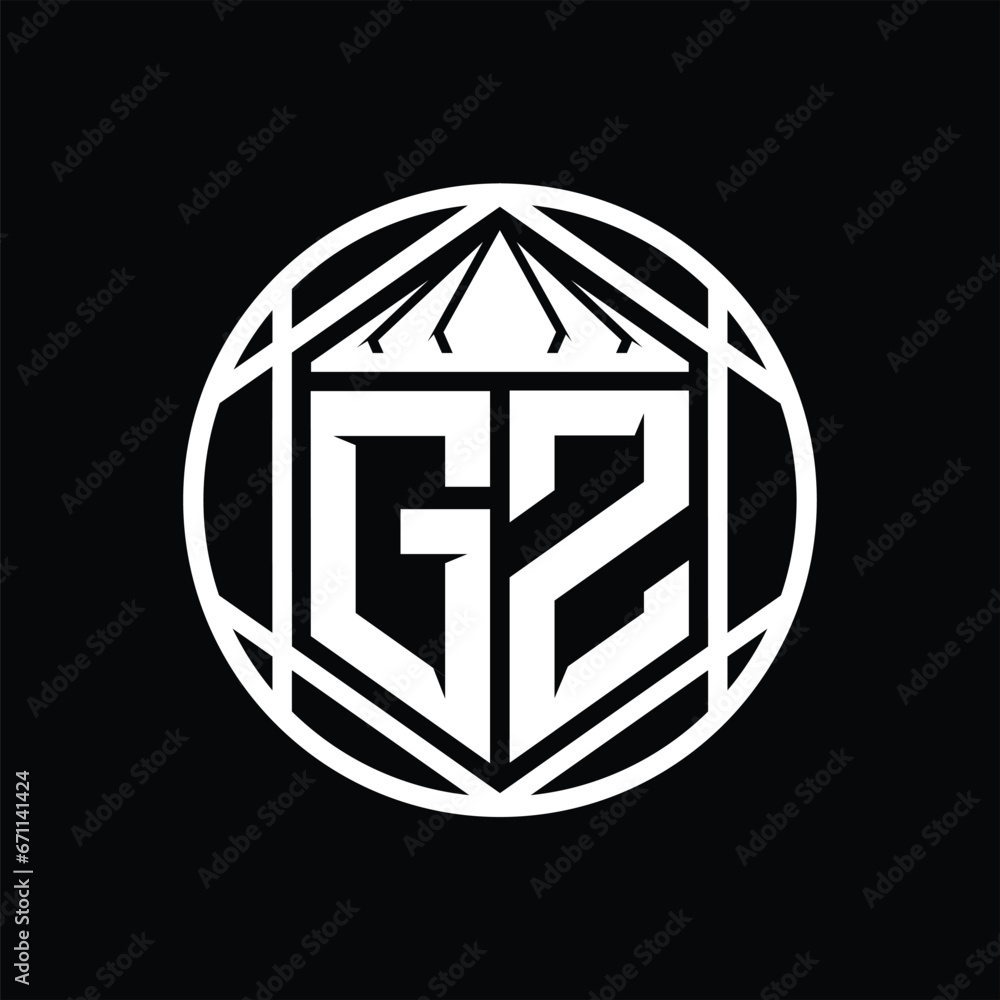 GZ Letter Logo monogram hexagon slice crown sharp shield shape isolated circle abstract style design GZ Letter Logo monogram hexagon slice crown sharp shield shape isolated circle abstract style design