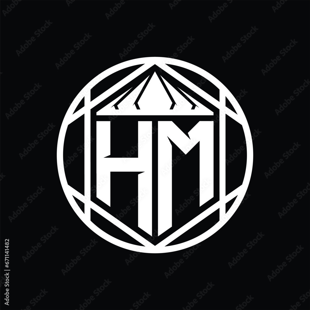 HM Letter Logo monogram hexagon slice crown sharp shield shape isolated circle abstract style design HM Letter Logo monogram hexagon slice crown sharp shield shape isolated circle abstract style design