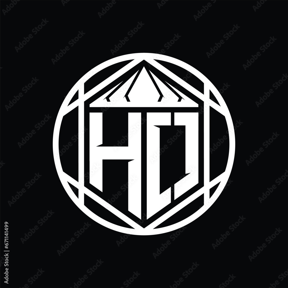 HO Letter Logo monogram hexagon slice crown sharp shield shape isolated circle abstract style design HO Letter Logo monogram hexagon slice crown sharp shield shape isolated circle abstract style design