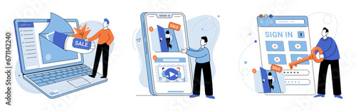 Online advertising vector illustration. The online advertising concept revolves around leveraging web and digital platforms to promote products Online networks provide vast cyberspace for businesses