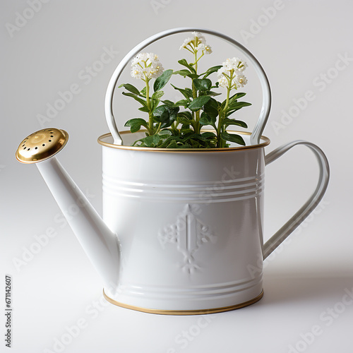 3D image of decorative watering can isolated on White background. Used as decoration and not for daily use.