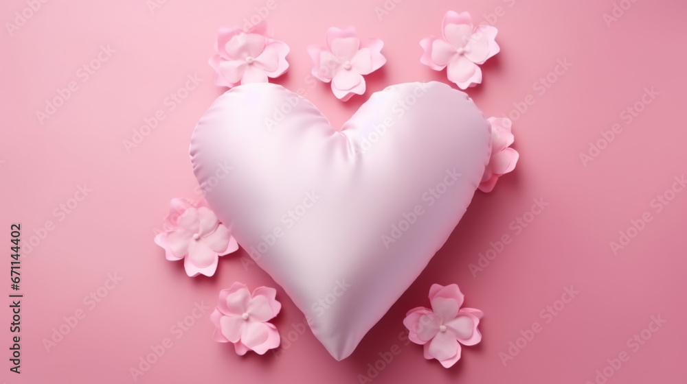 pink heart pillow flat lay