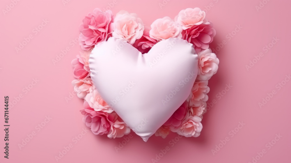 pink heart pillow flat lay