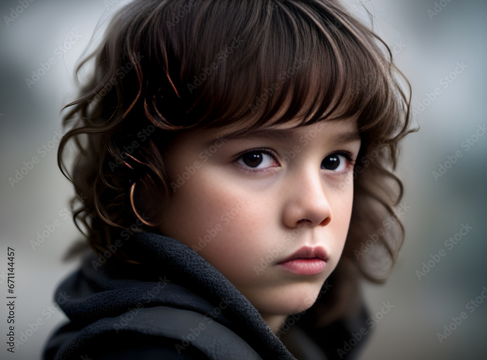 Detailed brooding K cinematic child portrait. Detailed brooding K cinematic child portrait.