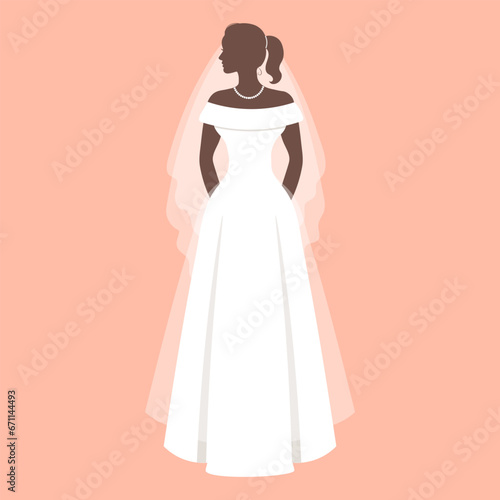 Bride in a wedding dress  silhouette. Luxury wedding illustration  template for invitation. Illustration  vector