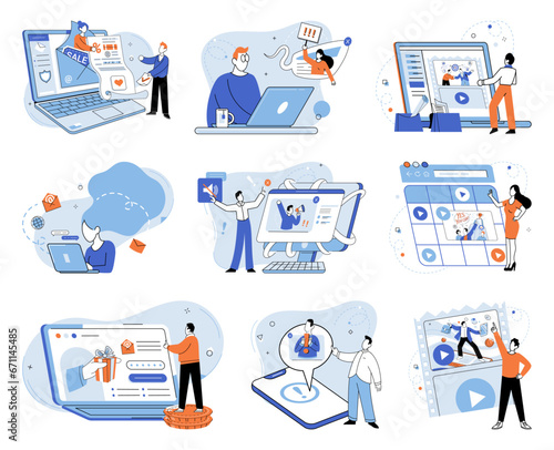 Online advertising vector illustration. Economic factors influence effectiveness online advertising campaigns and their return on investment Effective management online advertising campaigns ensures