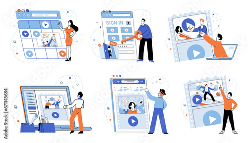 Video marketing vector illustration. The media landscape has evolved with rise video marketing, transforming advertising strategies A well defined strategy is crucial for maximizing impact and success