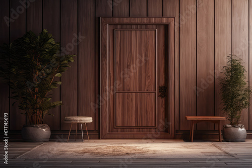 Wooden entrance door in a home