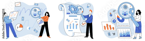 Market research. Vector illustration. The market research metaphor compass guides management in right direction Skillful planning and development are crucial for successful marketing campaigns