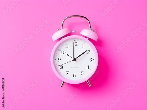 pink alarm clock on white background
