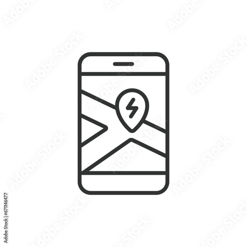 Charge GPS map line icon. Map with EV charging station. Electric vehicle charging station icon. Editable stroke. Vector illustration