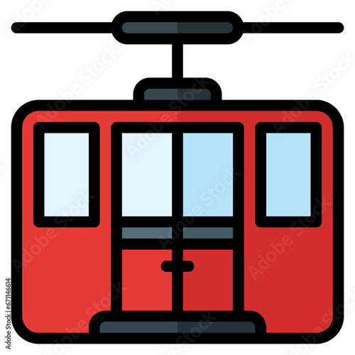 Cable car icon in filled line style. Suitable for logo, web, graphic design, illustration, sticker, books, etc.