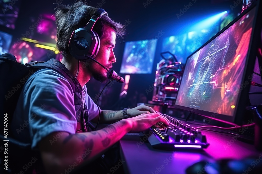 Gamers are playing online in front of the computer with Racing Game Controller. Gamers are playing online in front of the computer with Racing Game Controller.
