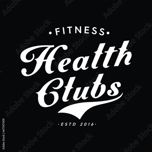 health clubs or sport fitness center typographic vintage grunge poster, emblem, logo design with barbell and kettlebell. Retro vector illustration.