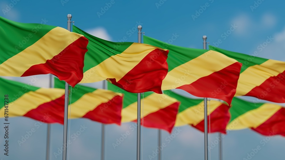Obraz premium Congo many flags in row, multiple flags in line