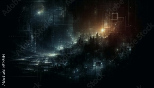 Dark Digital Metropolis: Cybernetic Cityscape Abstract Background