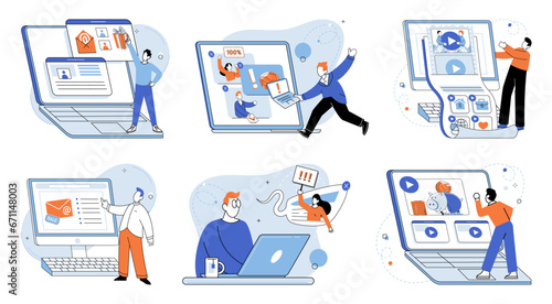 Digital marketing vector illustration. Occupations in digital marketing require deep understanding various commercial aspects Trade and commerce are greatly influenced by digital marketing strategies