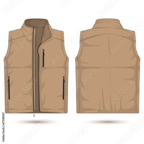 Modern vest template front and back view. Vector illustration