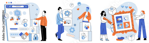 Business services. Vector illustration. The metaphor of business services as well-oiled machine highlights their smooth operation Clear and effective communication is vital in business services