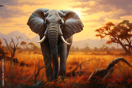 A wise old elephant in the savanna