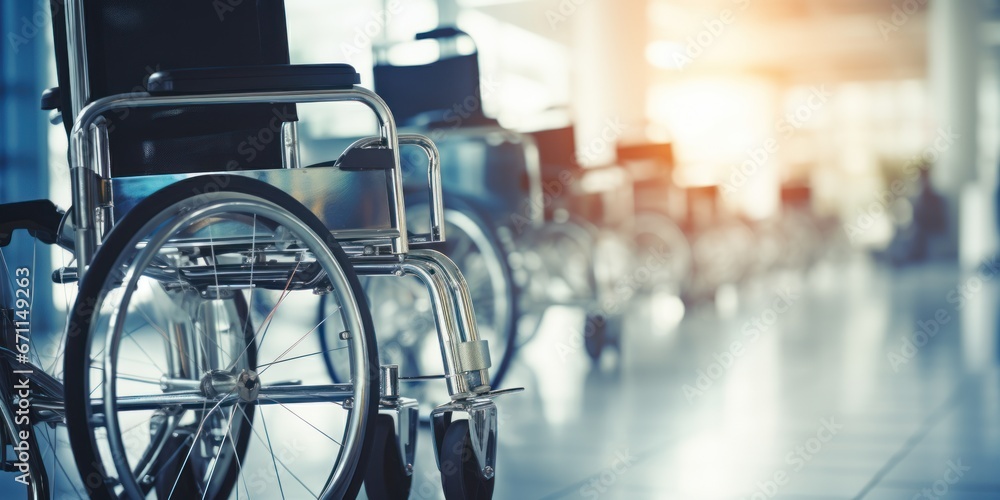 Wheelchairs in the hospital with copy space on area. Wheelchairs in the hospital with copy space on area.