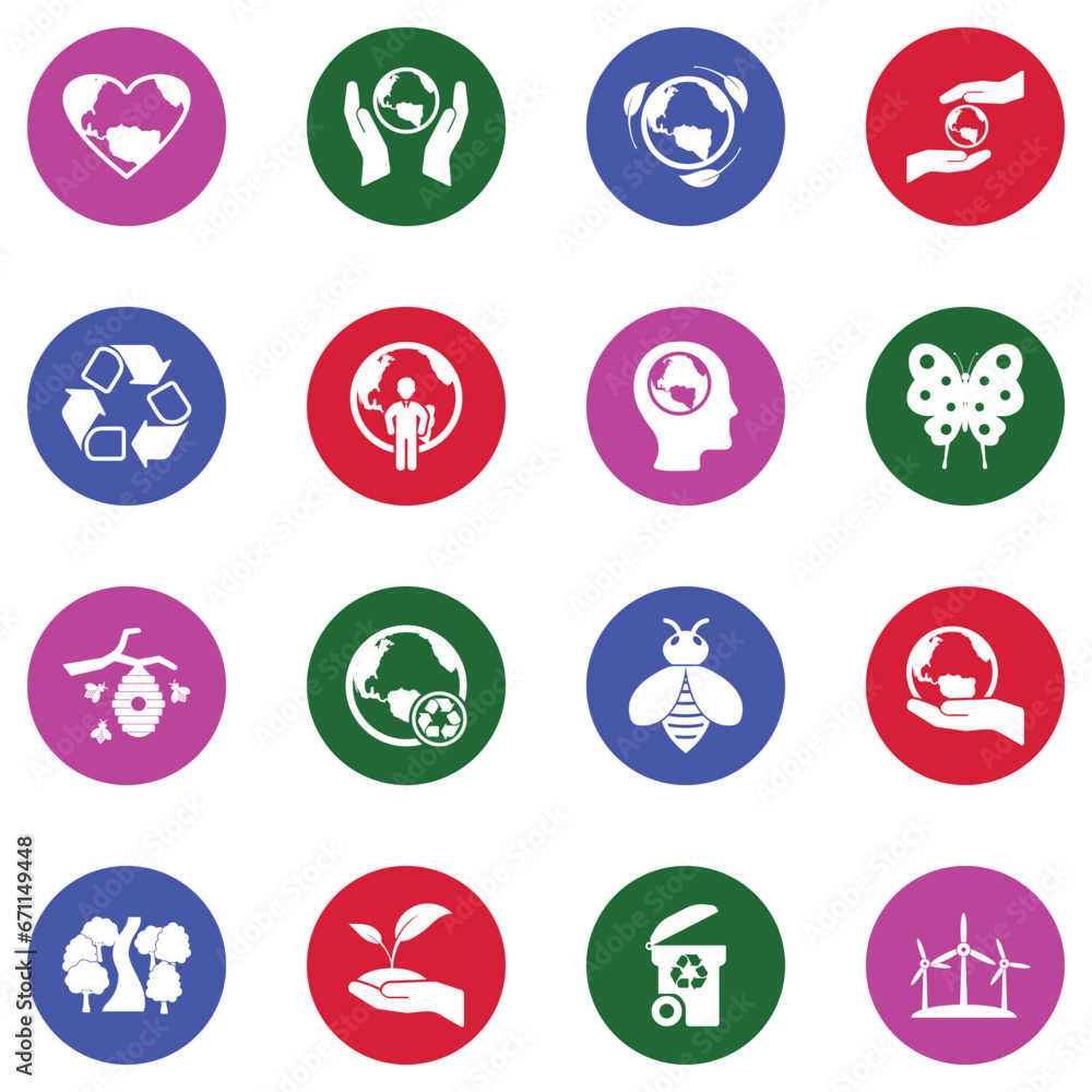 Earth Day Icons. White Flat Design In Circle. Vector Illustration. Earth Day Icons. White Flat Design In Circle. Vector Illustration.