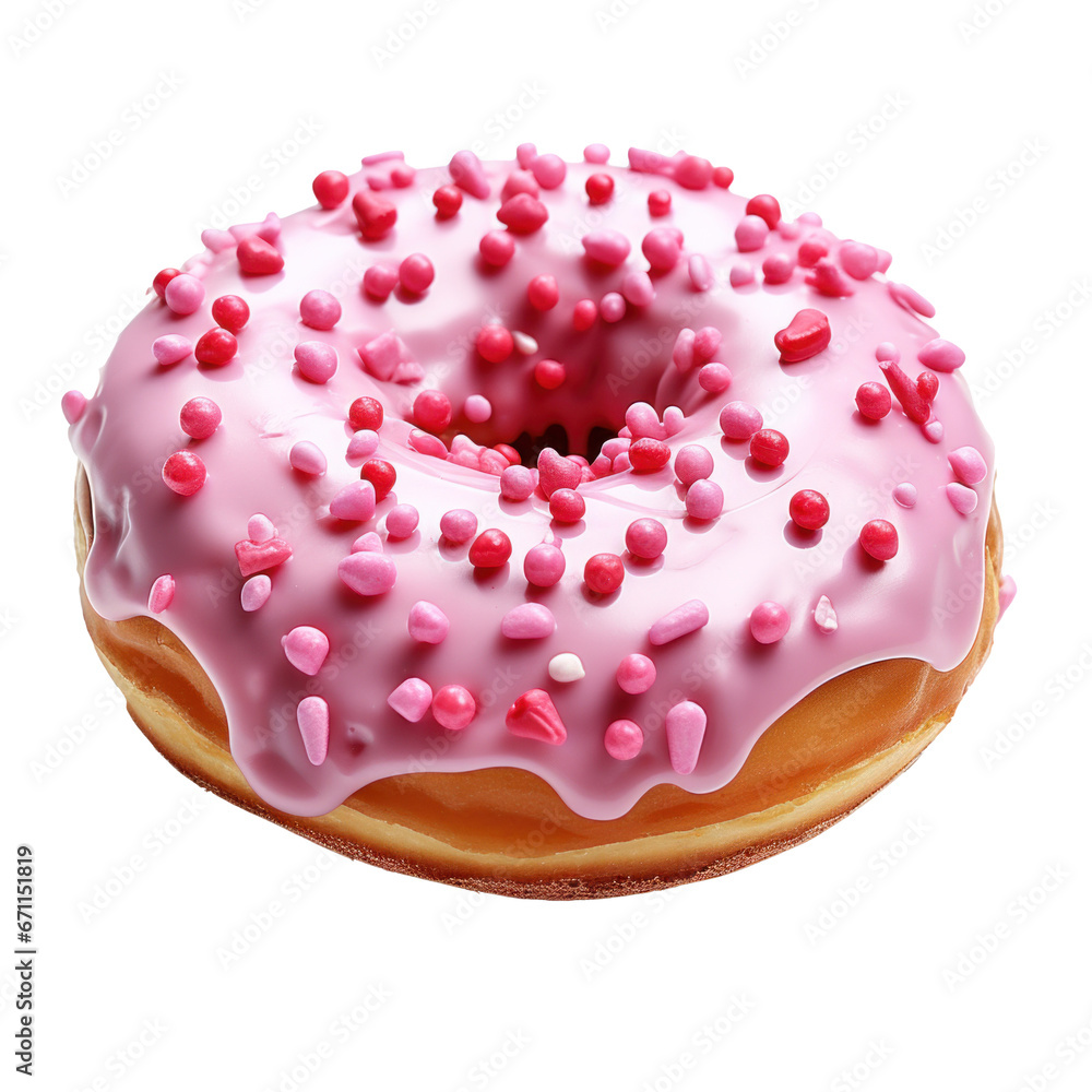 a donut decorated with pink icing with sprinkles, isolated a donut decorated with pink icing with sprinkles, isolated