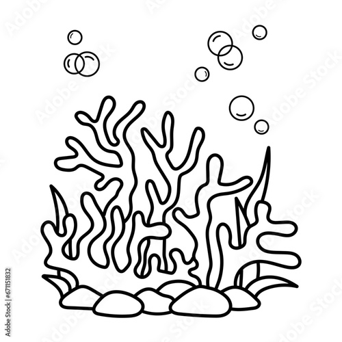 Coral. Coloring page, coloring book page. Black and white vector illustration.