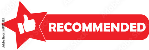 Recommended icon vector label design with thumbs up and star icon red color