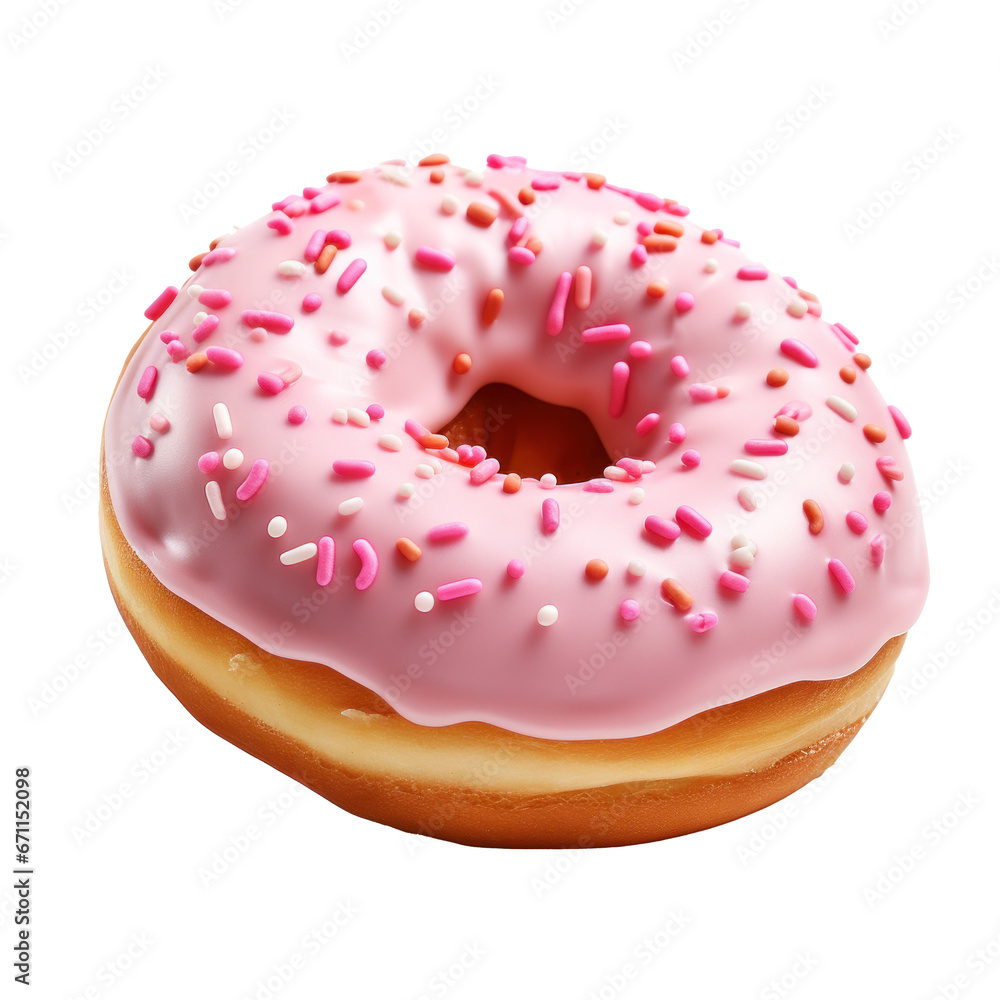 a donut decorated with pink icing with sprinkles, isolated a donut decorated with pink icing with sprinkles, isolated