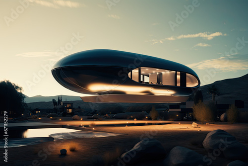 Floating sci-fi home, architecture, modern home - GENERATIVE AI