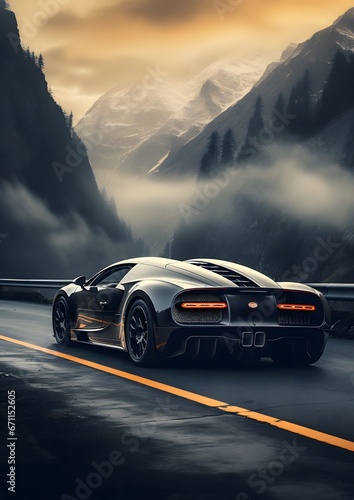 bugatti veyron super sport the road between the mountains. photo