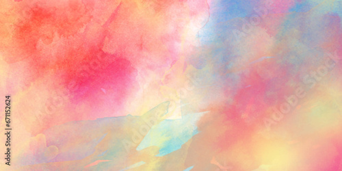 colorful and beautiful watercolor background with hand painted watercolor splashes, Color splashing on paper with watercolor splashes, Beautiful and colorful soft watercolor background with splashes.