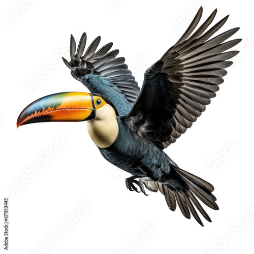 a flying toucan isolated
