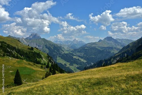 Fototapeta Naklejka Na Ścianę i Meble -  Schadonapass mit Widderstein und Allgäuer Alpen; Bregenzerwald; Vorarlberg; Österreich;