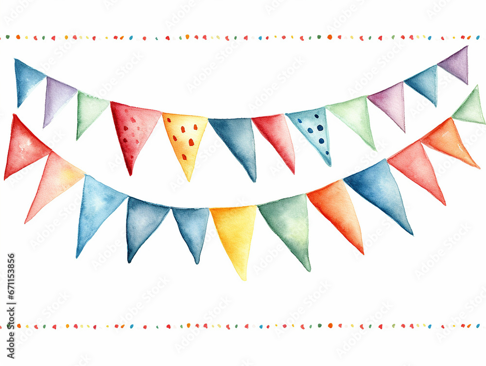 Obraz premium Watercolor colored garland flags on white background