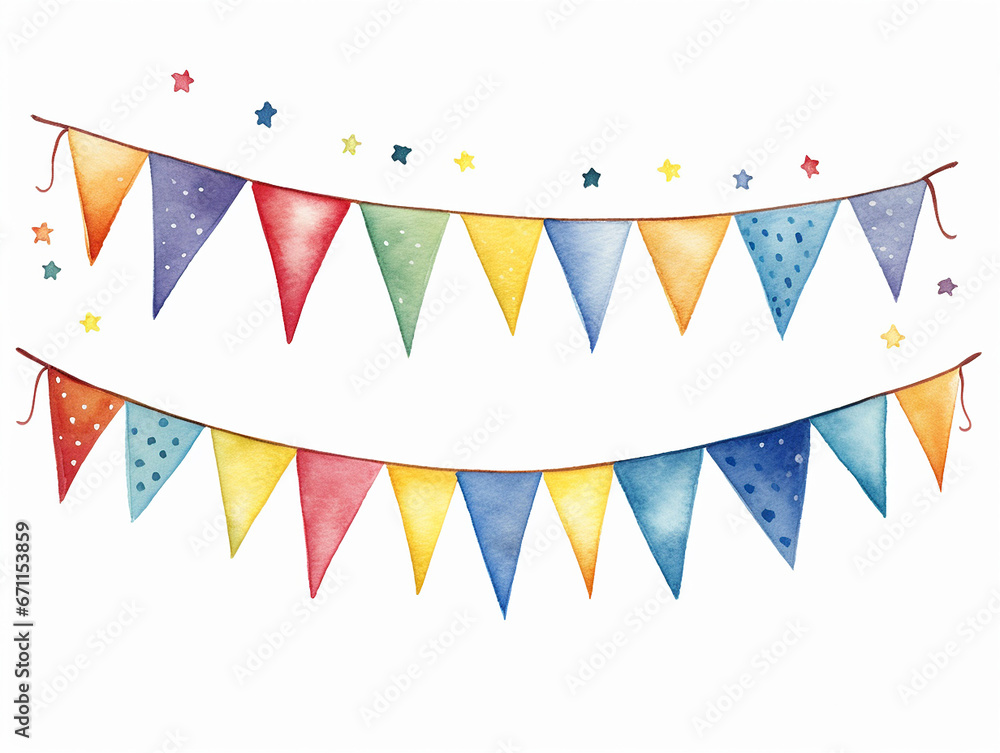 Obraz premium Watercolor garland flags illustration on white